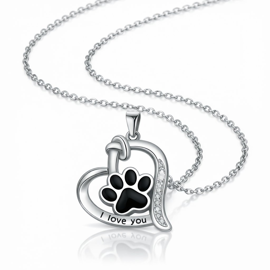 Heart-shaped Dog Paw Print Necklace with Zirconia