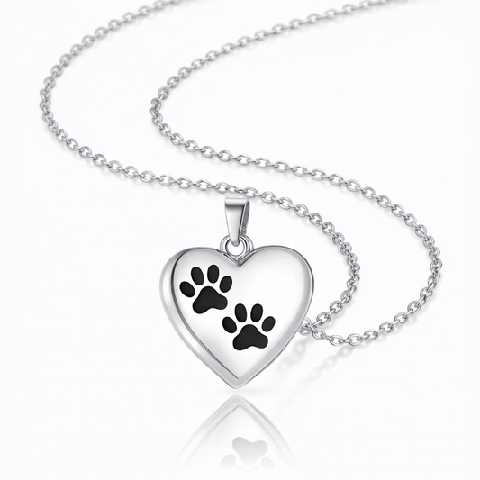 Pet Memorial Urn Necklace – Heart-Shaped Pendant with Paw Engraving