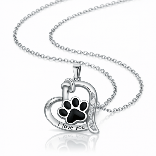 Heart-shaped Dog Paw Print Necklace with Zirconia