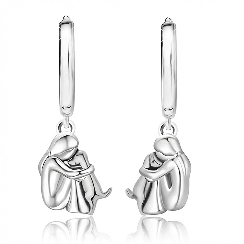 Two Tone Little Girl and Dog Earrings