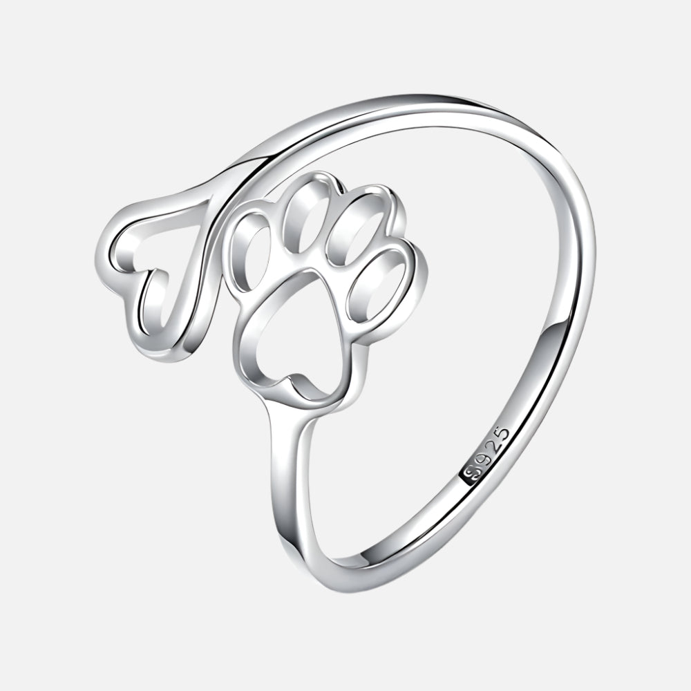 Handcrafted Paw & Heart Ring – Adjustable 925 Sterling Silver VIP