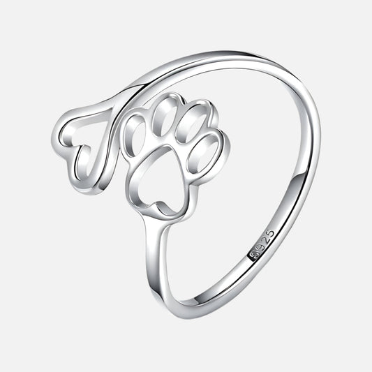 Handcrafted Paw & Heart Ring – Adjustable 925 Sterling Silver VIP