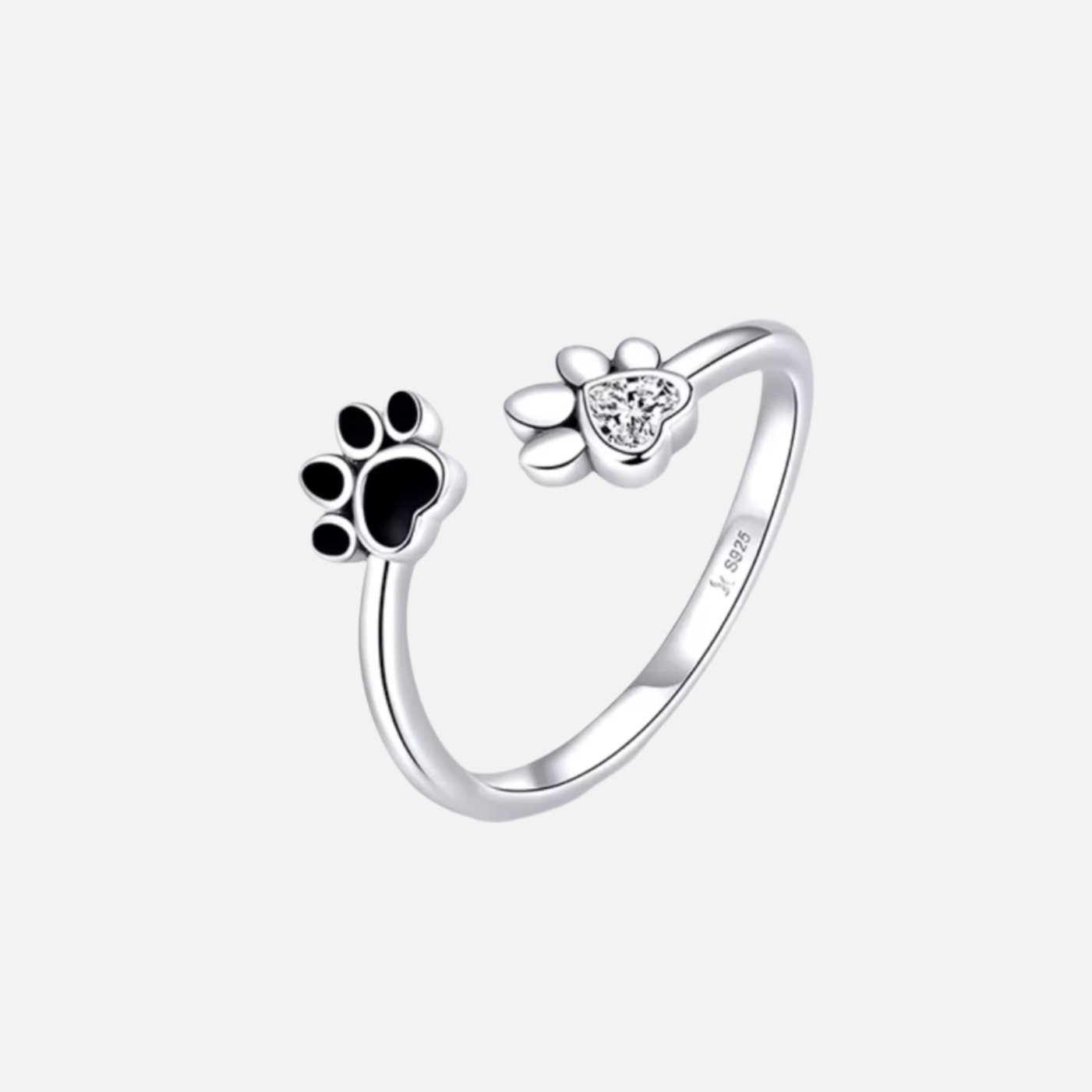 925 Sterling Silver Paw Ring – Adjustable with Zirconia & Enamel VIP